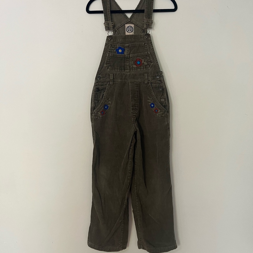 Kids Olive Green Overalls with Colorful Accents
